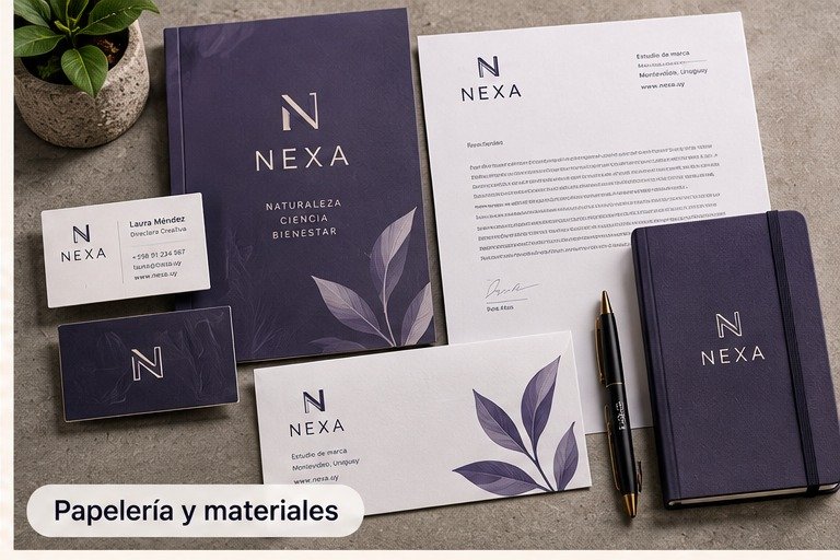 Papelería y materiales — ejemplo de aplicación de marca